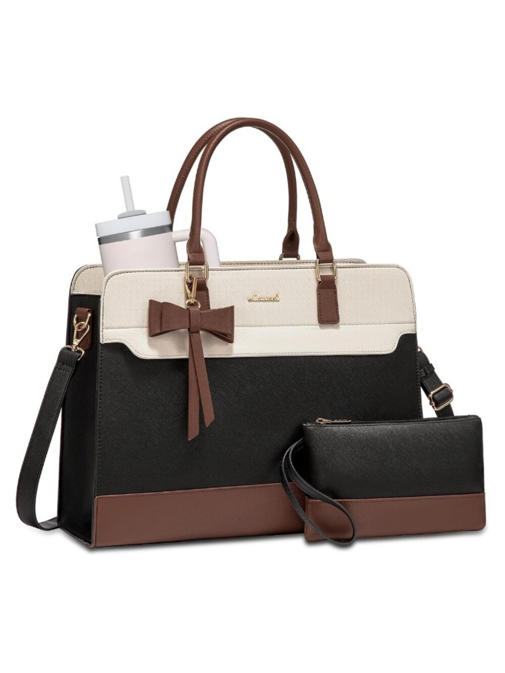 LOVEVOOK Laptop Tote Bag for Women Faux Leather Waterproof Fits 15.6 Inch